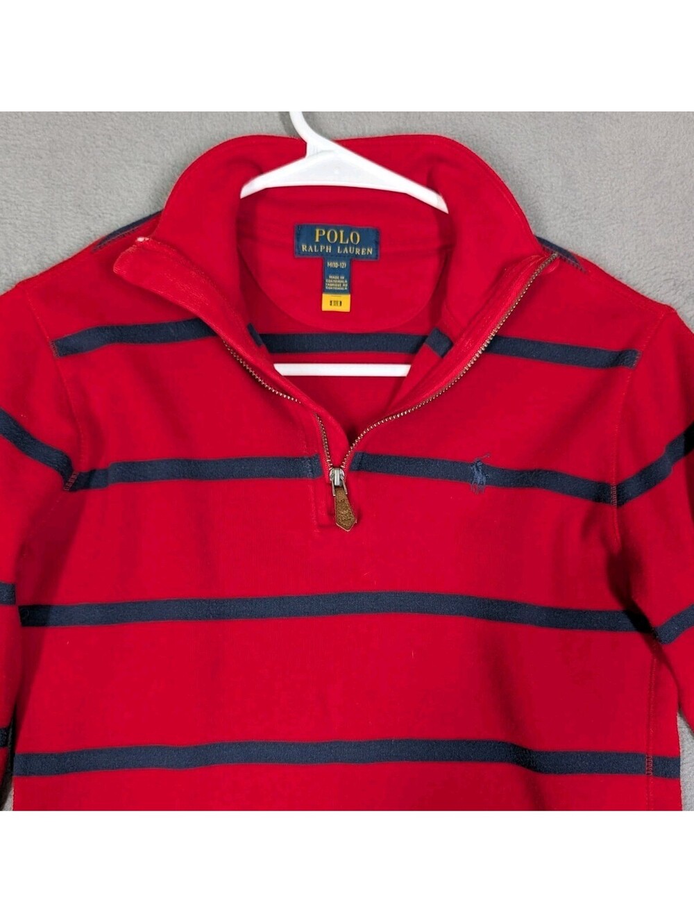 Polo Ralph Lauren Boys M 10 12 Red Navy Striped Quarter Zip Pullover Sweatshirt